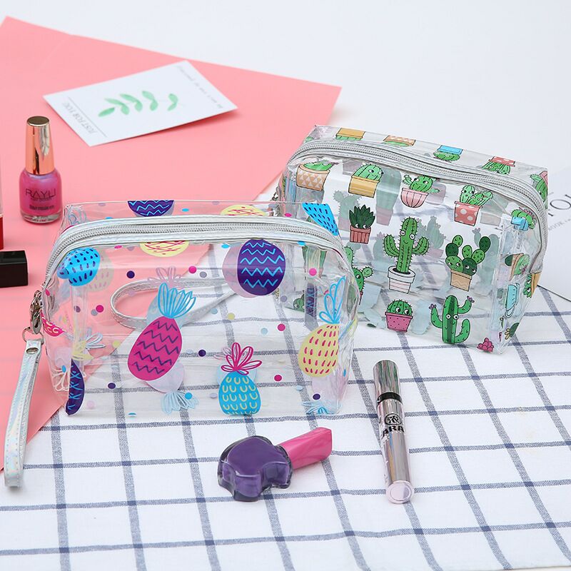 2019 cartoon transparent makeup bag arm-held flamingo transparent wash bag ladies transparent pillow bag