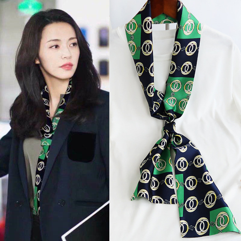 Inspired Long Scarf Female Spring and Autumn Ribbon Arm Bag Artificial Silk Small Neckerchief Narrow Scarf Whole