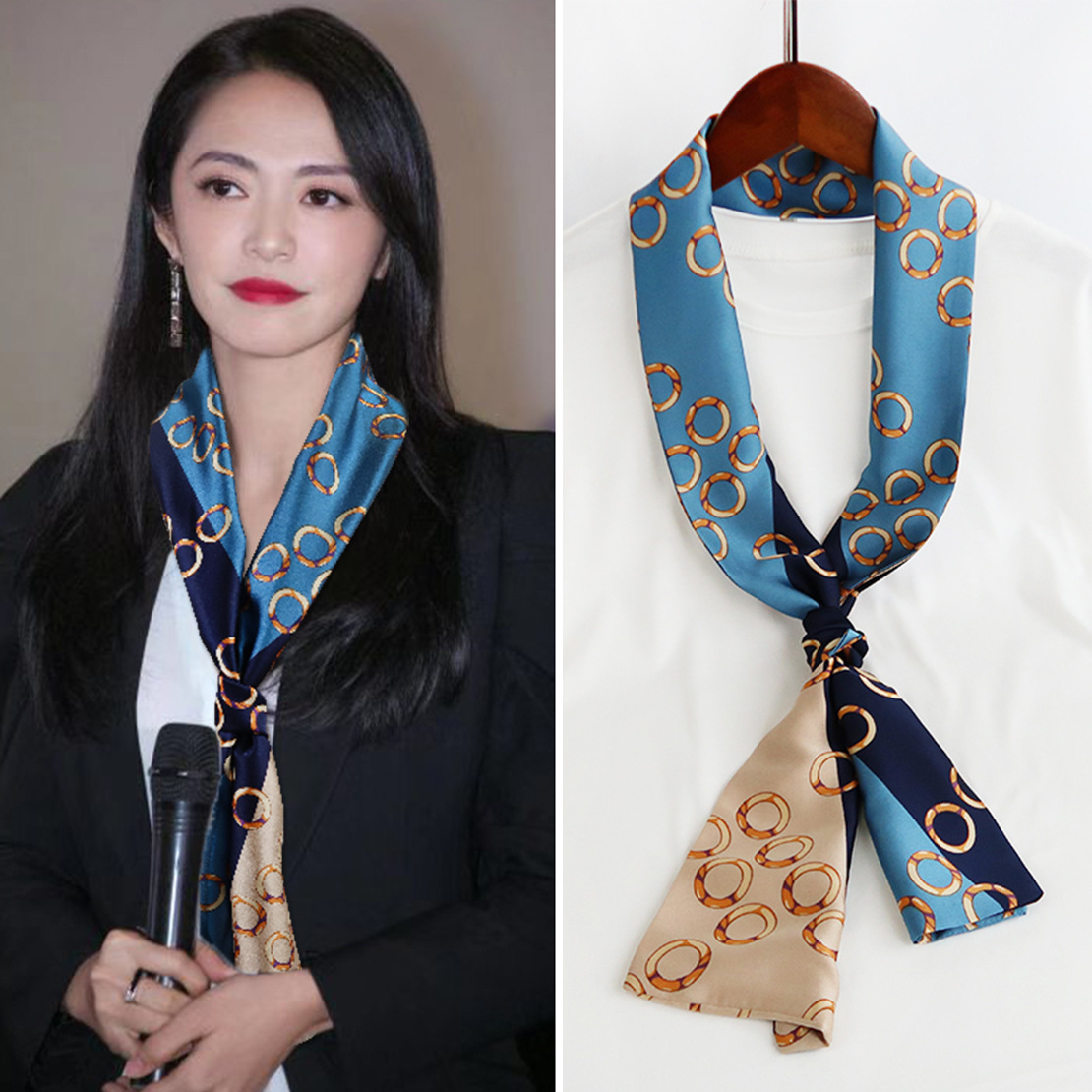 Inspired Long Scarf Female Spring and Autumn Ribbon Arm Bag Artificial Silk Small Neckerchief Narrow Scarf Whole