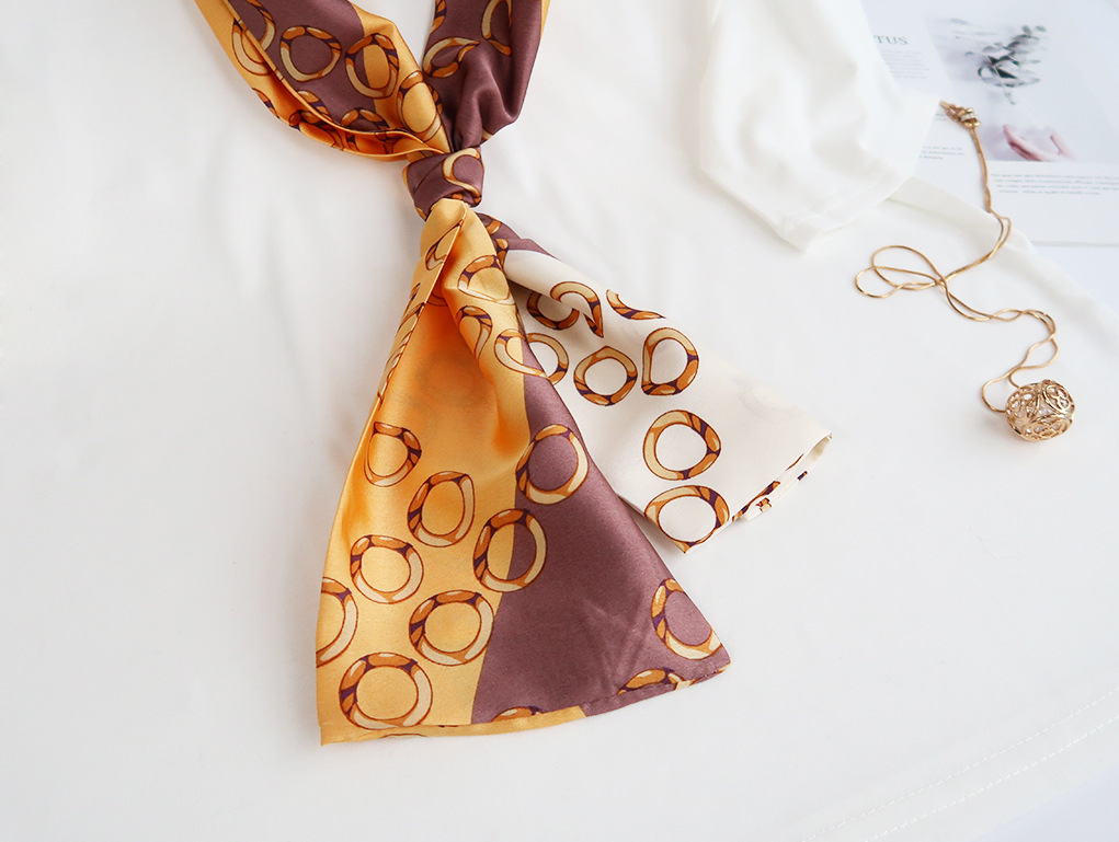Inspired Long Scarf Female Spring and Autumn Ribbon Arm Bag Artificial Silk Small Neckerchief Narrow Scarf Whole