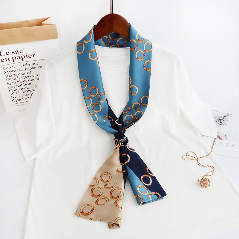 Inspired Long Scarf Female Spring and Autumn Ribbon Arm Bag Artificial Silk Small Neckerchief Narrow Scarf Whole