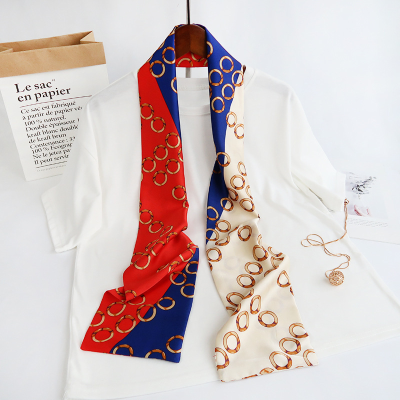 Inspired Long Scarf Female Spring and Autumn Ribbon Arm Bag Artificial Silk Small Neckerchief Narrow Scarf Whole