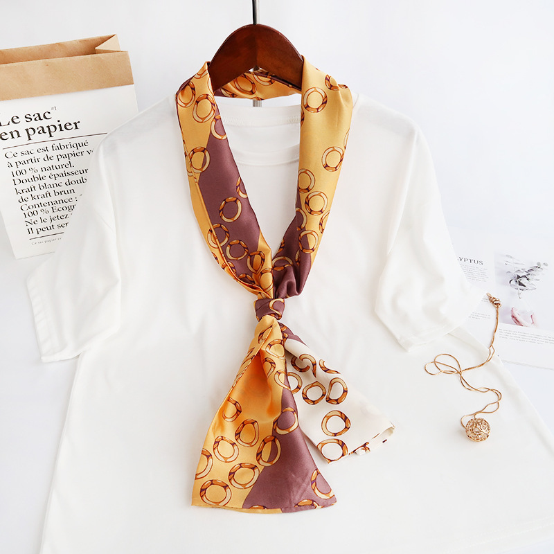 Inspired Long Scarf Female Spring and Autumn Ribbon Arm Bag Artificial Silk Small Neckerchief Narrow Scarf Whole