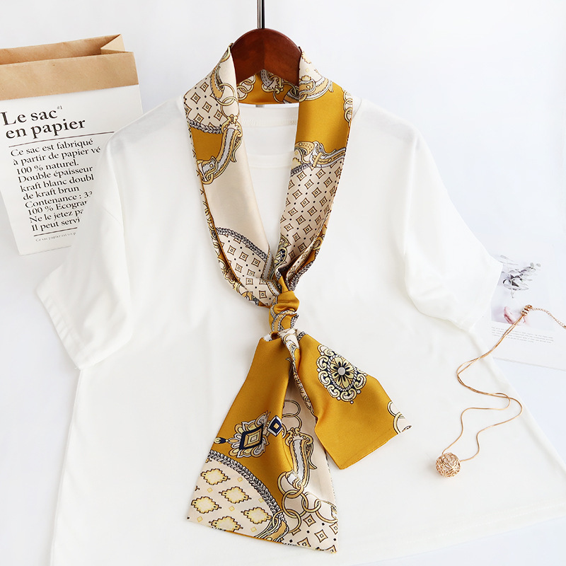 Inspired Long Scarf Female Spring and Autumn Ribbon Arm Bag Artificial Silk Small Neckerchief Narrow Scarf Whole