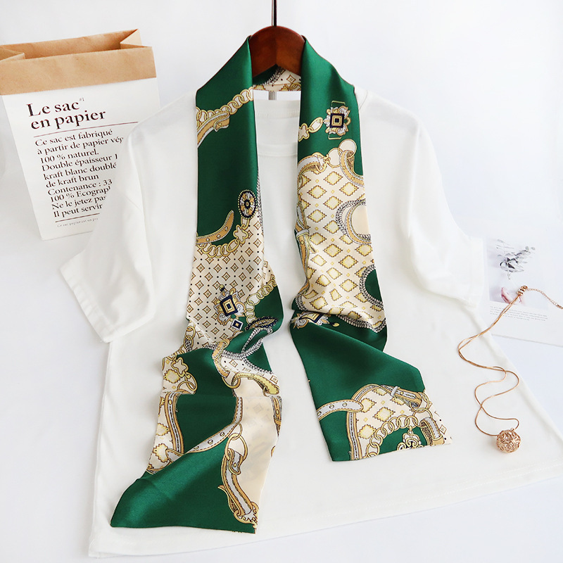 Inspired Long Scarf Female Spring and Autumn Ribbon Arm Bag Artificial Silk Small Neckerchief Narrow Scarf Whole