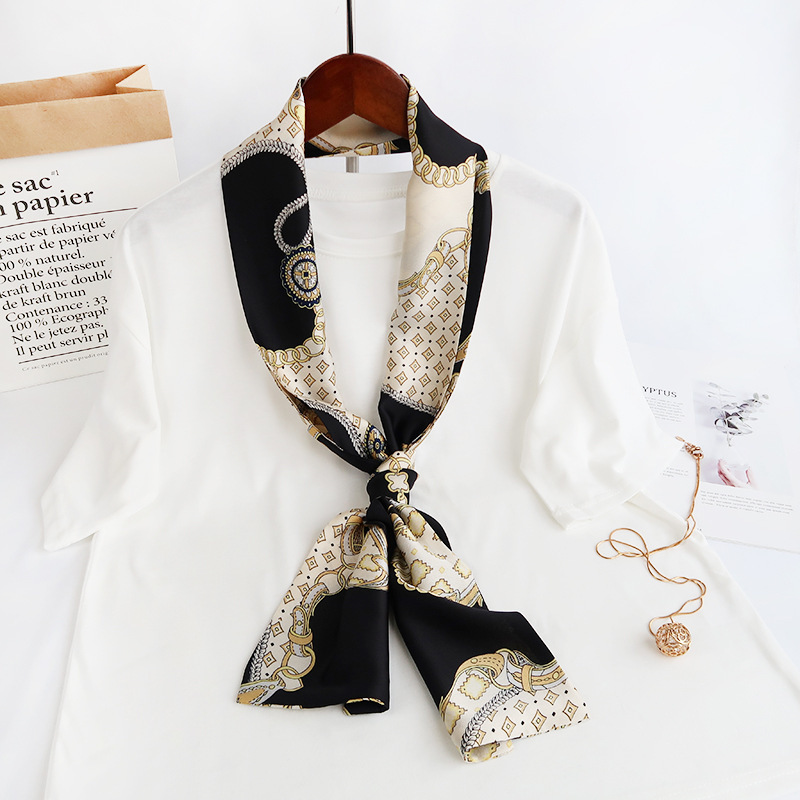 Inspired Long Scarf Female Spring and Autumn Ribbon Arm Bag Artificial Silk Small Neckerchief Narrow Scarf Whole