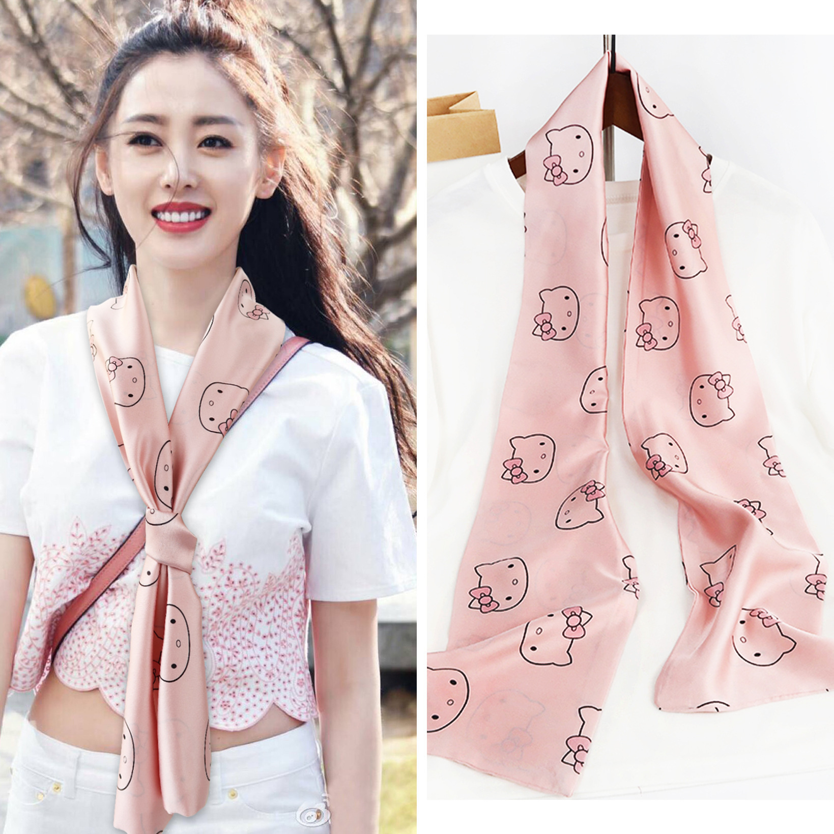 Inspired Long Scarf Female Spring and Autumn Ribbon Arm Bag Artificial Silk Small Neckerchief Narrow Scarf Whole