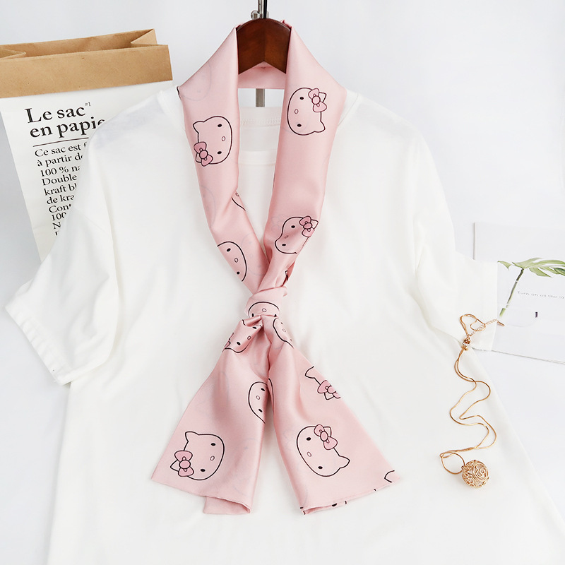 Inspired Long Scarf Female Spring and Autumn Ribbon Arm Bag Artificial Silk Small Neckerchief Narrow Scarf Whole