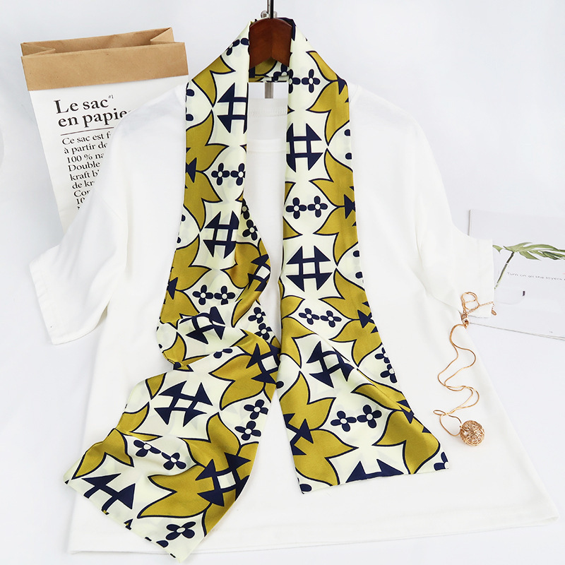 Inspired Long Scarf Female Spring and Autumn Ribbon Arm Bag Artificial Silk Small Neckerchief Narrow Scarf Whole