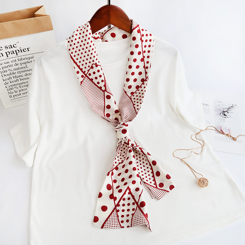 Inspired Long Scarf Female Spring and Autumn Ribbon Arm Bag Artificial Silk Small Neckerchief Narrow Scarf Whole