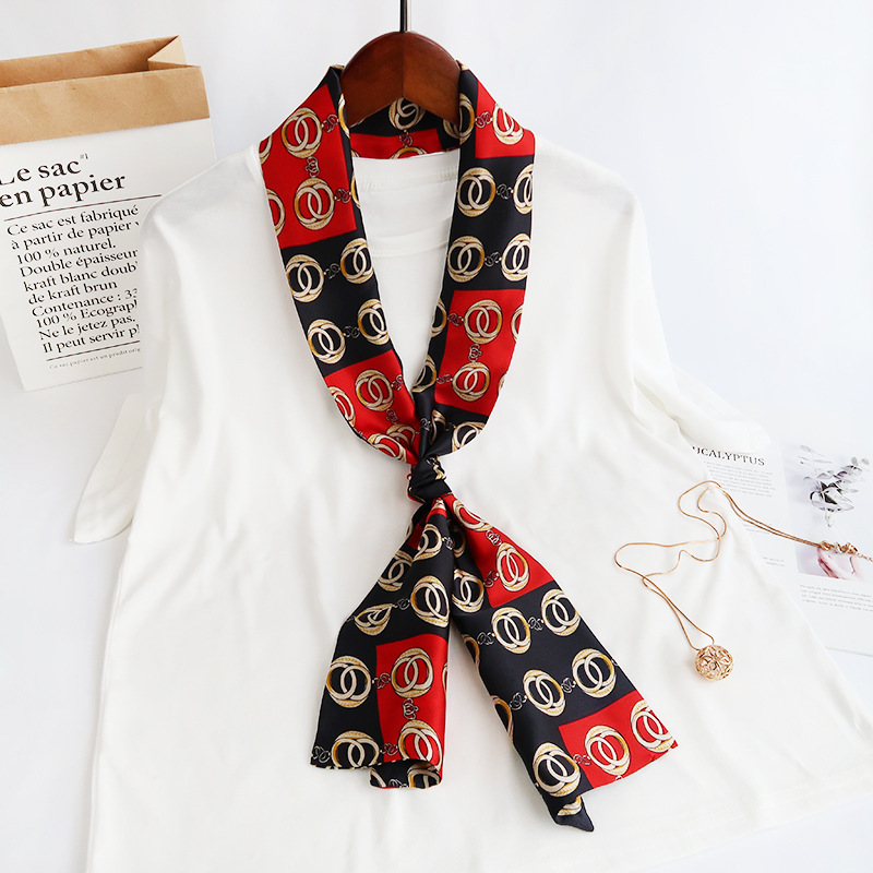 Inspired Long Scarf Female Spring and Autumn Ribbon Arm Bag Artificial Silk Small Neckerchief Narrow Scarf Whole