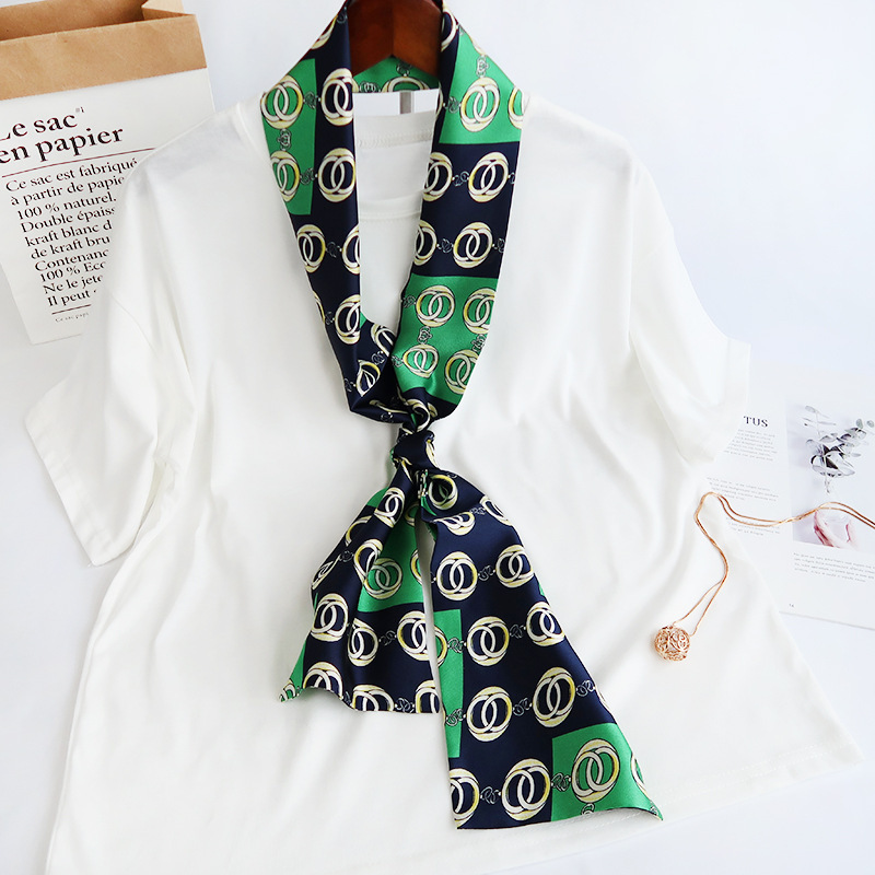 Inspired Long Scarf Female Spring and Autumn Ribbon Arm Bag Artificial Silk Small Neckerchief Narrow Scarf Whole