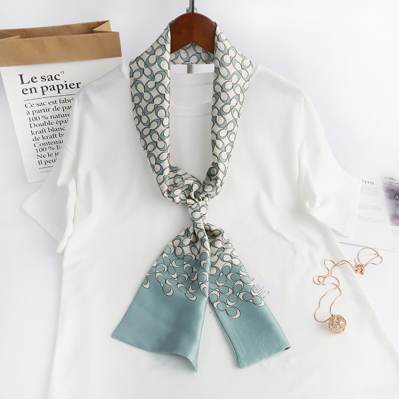 Inspired Long Scarf Female Spring and Autumn Ribbon Arm Bag Artificial Silk Small Neckerchief Narrow Scarf Whole