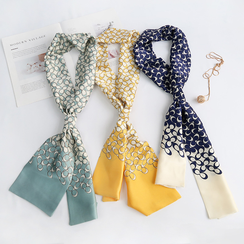 Inspired Long Scarf Female Spring and Autumn Ribbon Arm Bag Artificial Silk Small Neckerchief Narrow Scarf Whole