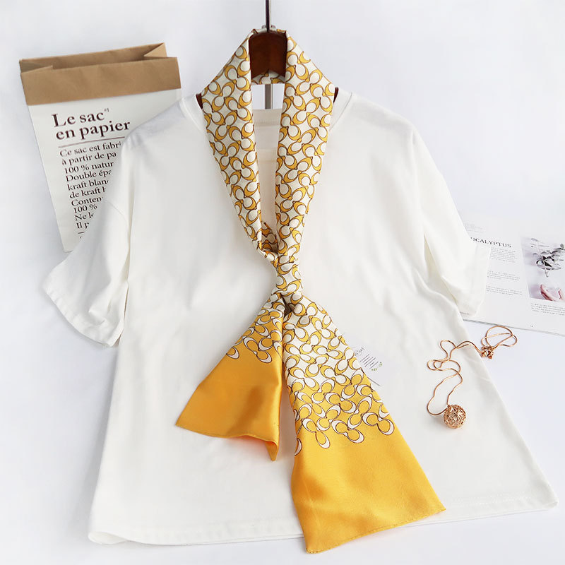 Inspired Long Scarf Female Spring and Autumn Ribbon Arm Bag Artificial Silk Small Neckerchief Narrow Scarf Whole