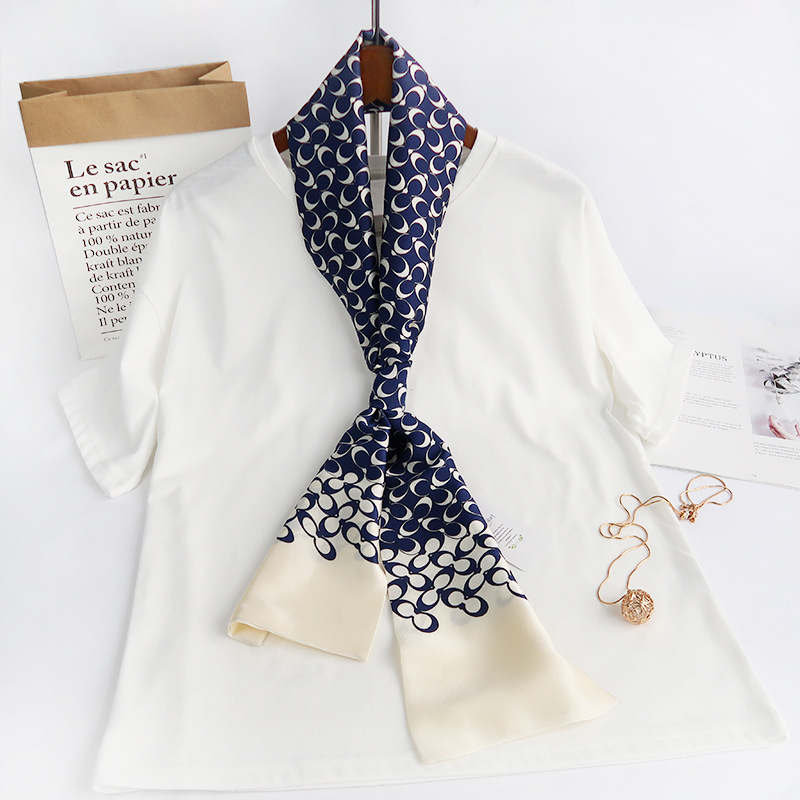 Inspired Long Scarf Female Spring and Autumn Ribbon Arm Bag Artificial Silk Small Neckerchief Narrow Scarf Whole