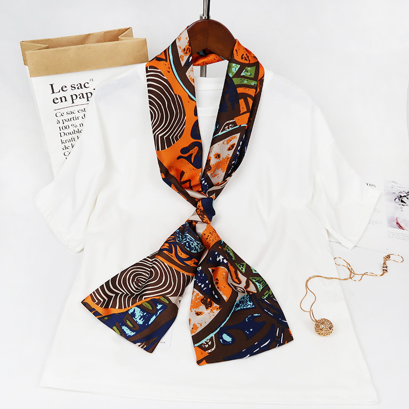 Inspired Long Scarf Female Spring and Autumn Ribbon Arm Bag Artificial Silk Small Neckerchief Narrow Scarf Whole