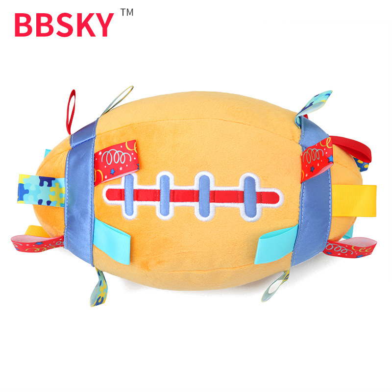 Puzzle Baby Hand Ball Plush Toy Label Rugby Baby Climbing Exercise Toy Built-in Jingle Bell