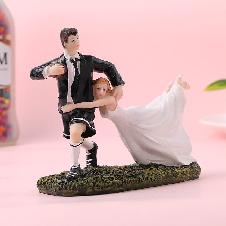 Creative Resin Doll Bridegroom Bride Cake Decoration Doll Wedding Favors Celebration Props Rugby Love