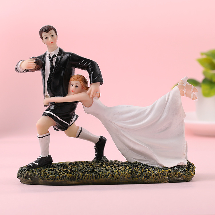 Creative Resin Doll Bridegroom Bride Cake Decoration Doll Wedding Favors Celebration Props Rugby Love