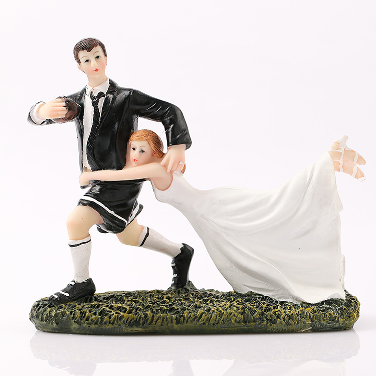 Creative Resin Doll Bridegroom Bride Cake Decoration Doll Wedding Favors Celebration Props Rugby Love