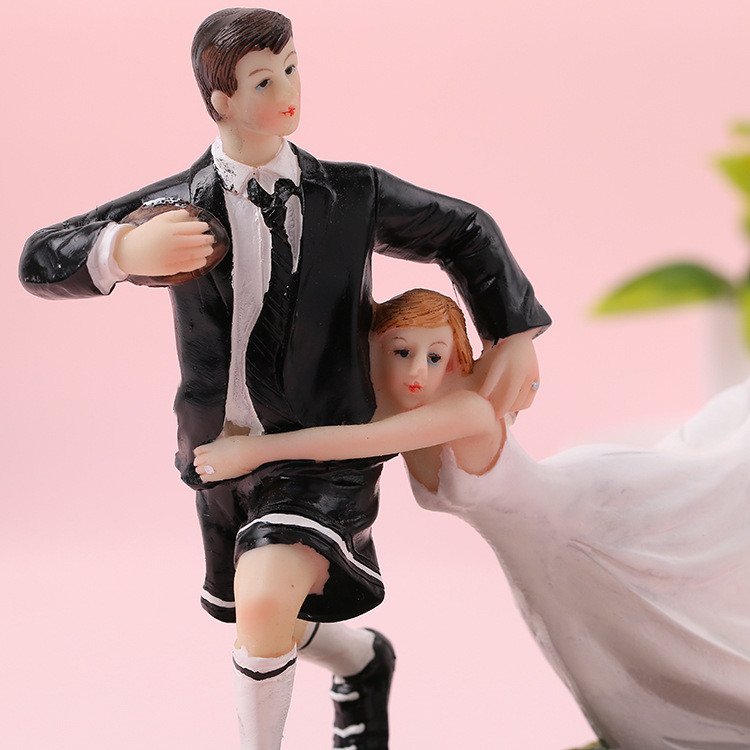 Creative Resin Doll Bridegroom Bride Cake Decoration Doll Wedding Favors Celebration Props Rugby Love