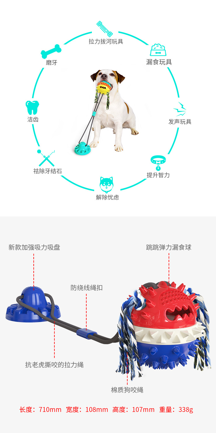 Pet Supplies Factory New Popular Amazon Cross-Border Dog Sucker Tug of War Sound Grinding Food Dropping Ball Dog Toy