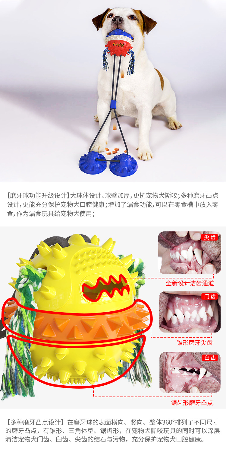 Pet Supplies Factory New Popular Amazon Cross-Border Dog Sucker Tug of War Sound Grinding Food Dropping Ball Dog Toy