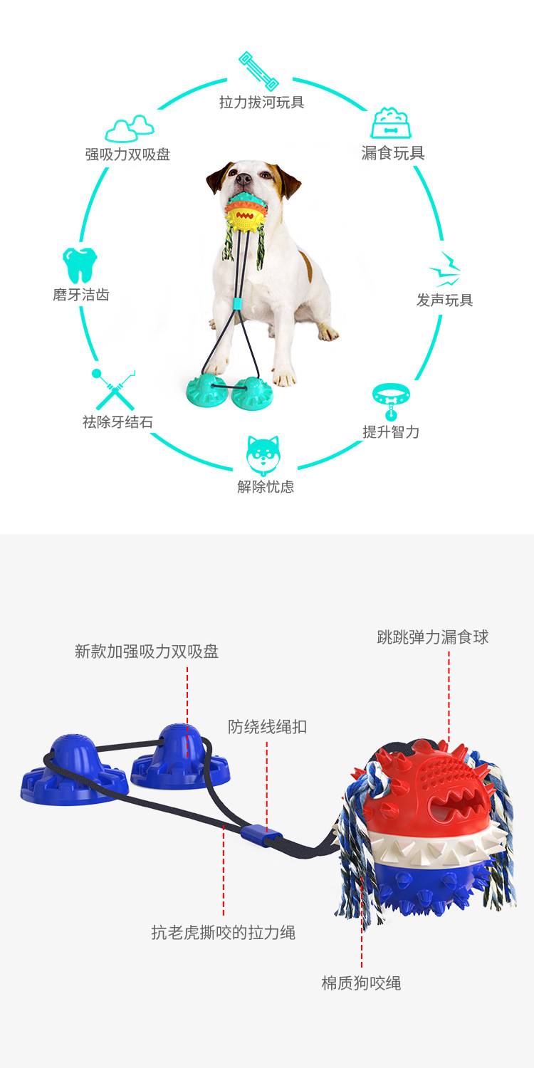 Pet Supplies Factory New Popular Amazon Cross-Border Dog Sucker Tug of War Sound Grinding Food Dropping Ball Dog Toy