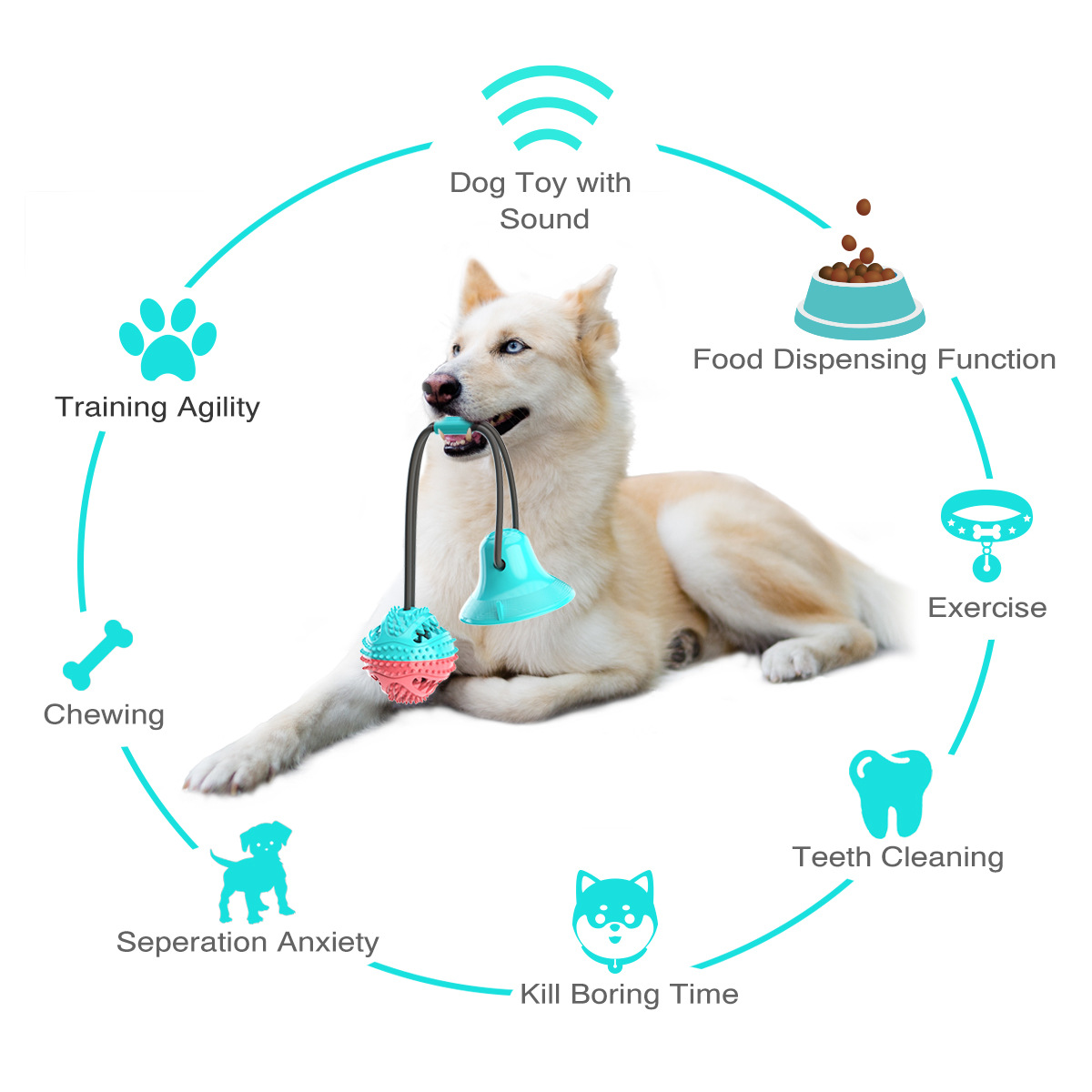 Pet Supplies Factory Wholesale Company New Popular Amazon Dog Toy Tug-of-War Sucker Food Leakage Bite-Resistant Ball
