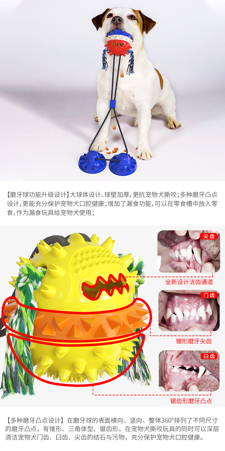 Multifunctional Strong Suction Double Suction Cup Food Leakage Tug of War Pet Toy