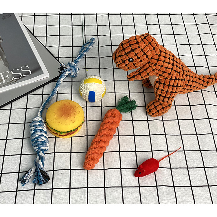 Dog Toy Sound String Bite-Resistant Ball Vent Molar Plush Slippers Tug of War Dinosaur Puppy Bell Ball Wild Goose