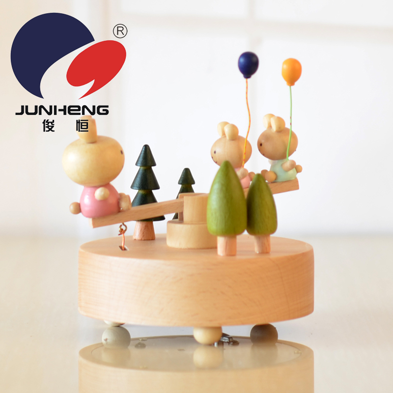 Amazon Cross-Border Spot European Solid Wood Seesaw Bear Music Box Children&#039;s Day Gift Music Box Crafts