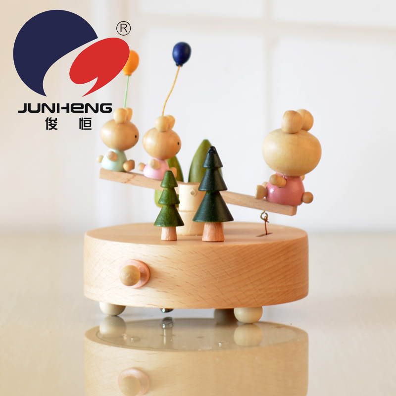 Amazon Cross-Border Spot European Solid Wood Seesaw Bear Music Box Children&#039;s Day Gift Music Box Crafts