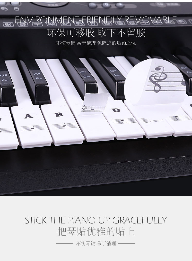 Key Piano Transparent Sticker Electronic Keyboard Keys Plate Hand Roll Steel Keys Sticker Simple Spectrum Scale Sticker
