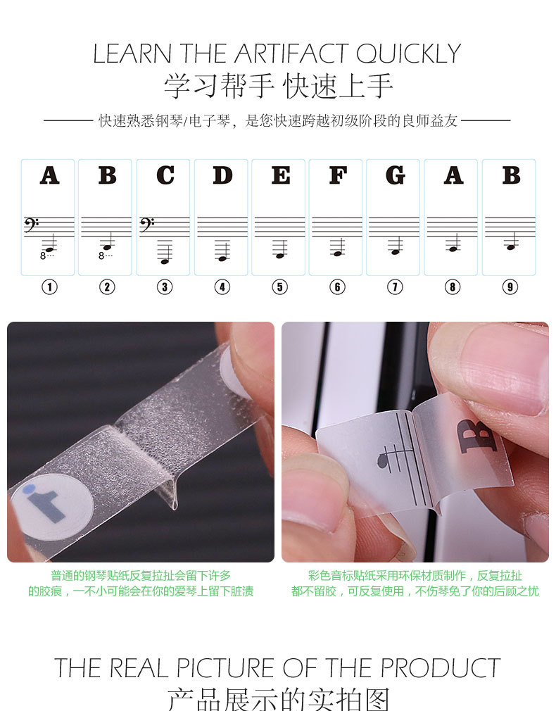 Key Piano Transparent Sticker Electronic Keyboard Keys Plate Hand Roll Steel Keys Sticker Simple Spectrum Scale Sticker