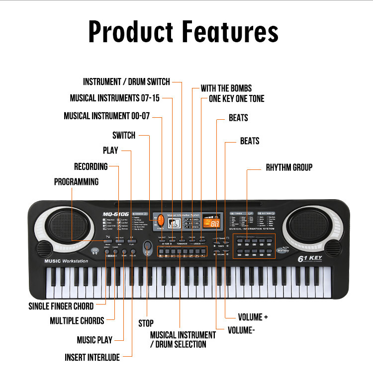 Children's Electronic Keyboard with Microphone Piano Multi-Function 61 Key 6106 Baby Music Toys Wholesale Amazon Children's Electronic Keyboard with Microphone Piano Multi-Function 61 Key 6106 Baby Music Toys Wholesale Amazon