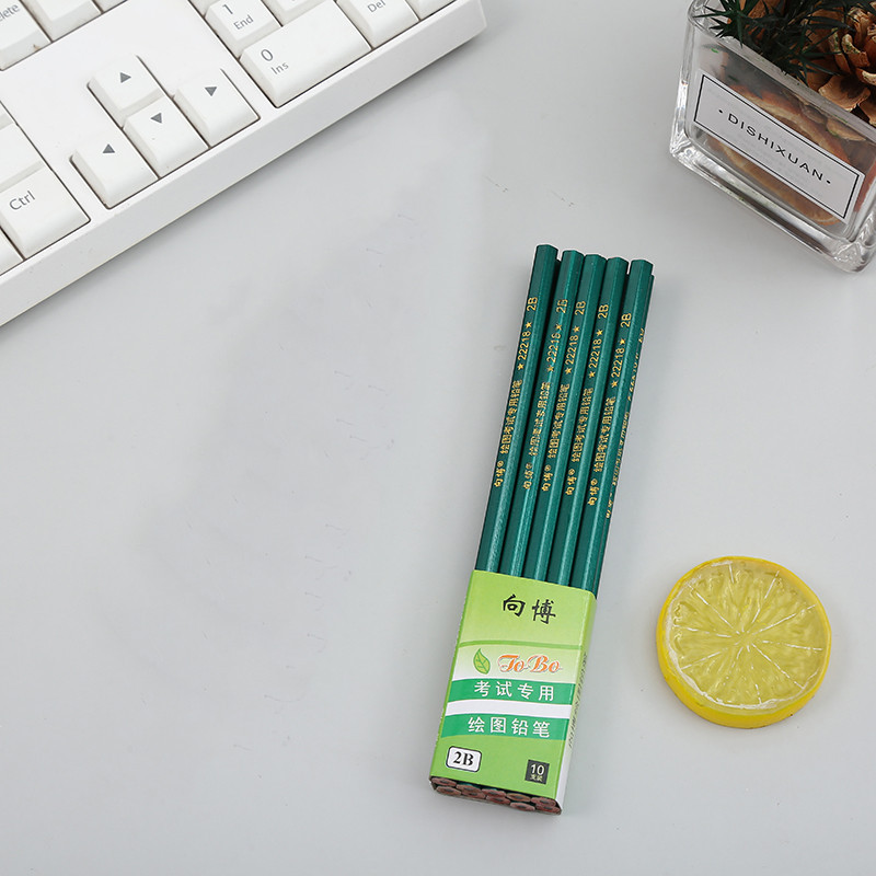 10 PCs Rosewood Hexagonal Flash Green Rod Student Writing HB Pencil Sketch Drawing Exam Fill Card 2B Pencil