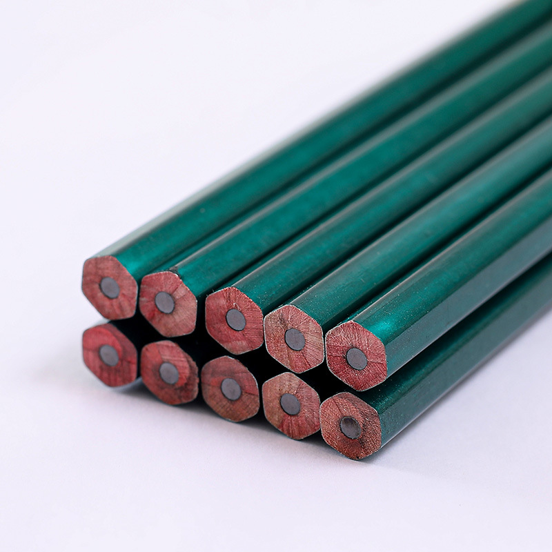 10 PCs Rosewood Hexagonal Flash Green Rod Student Writing HB Pencil Sketch Drawing Exam Fill Card 2B Pencil