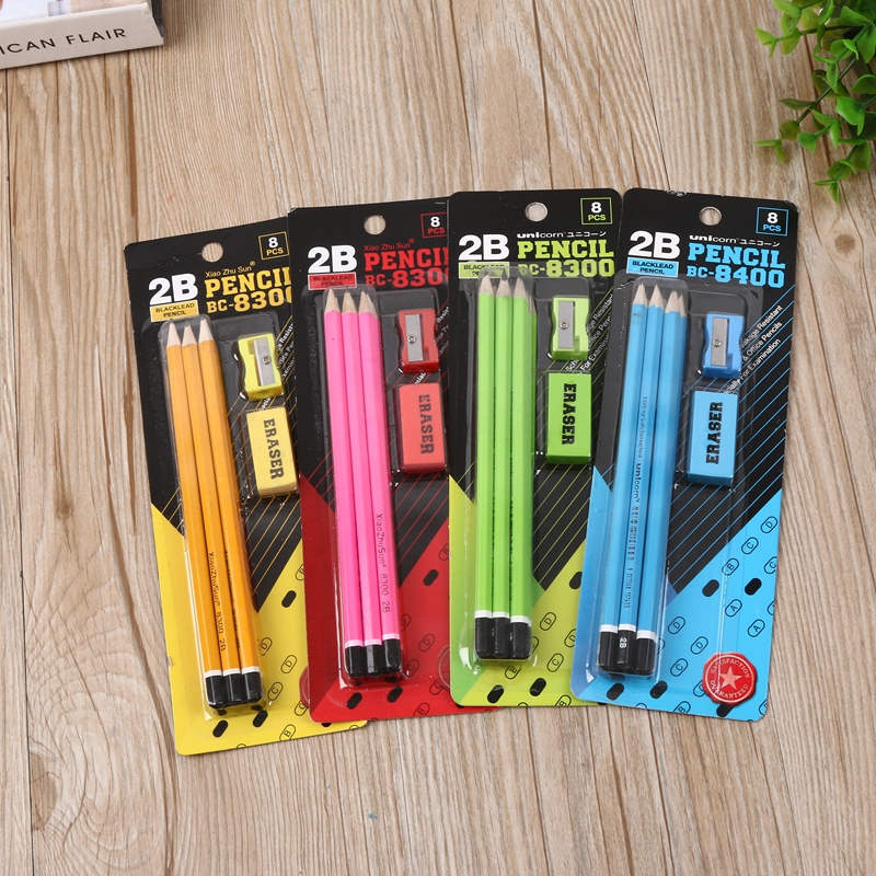 Student Exam Pencil 2B Pencil Pencil Sharpener Rubber Suit 8 PCs