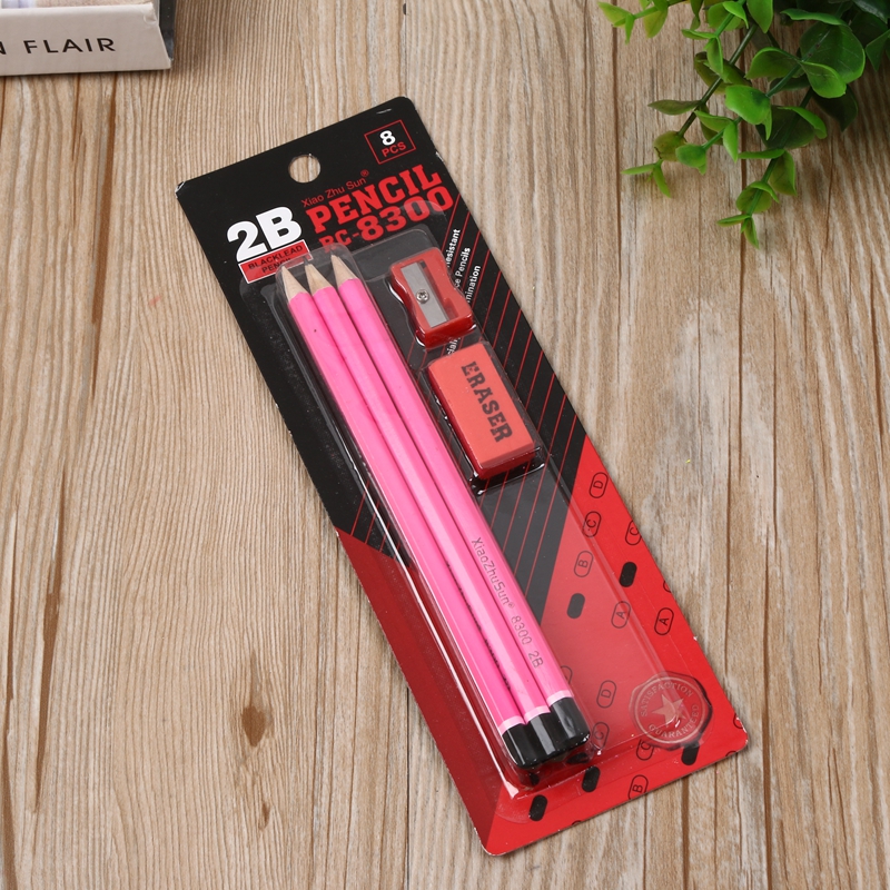 Student Exam Pencil 2B Pencil Pencil Sharpener Rubber Suit 8 PCs