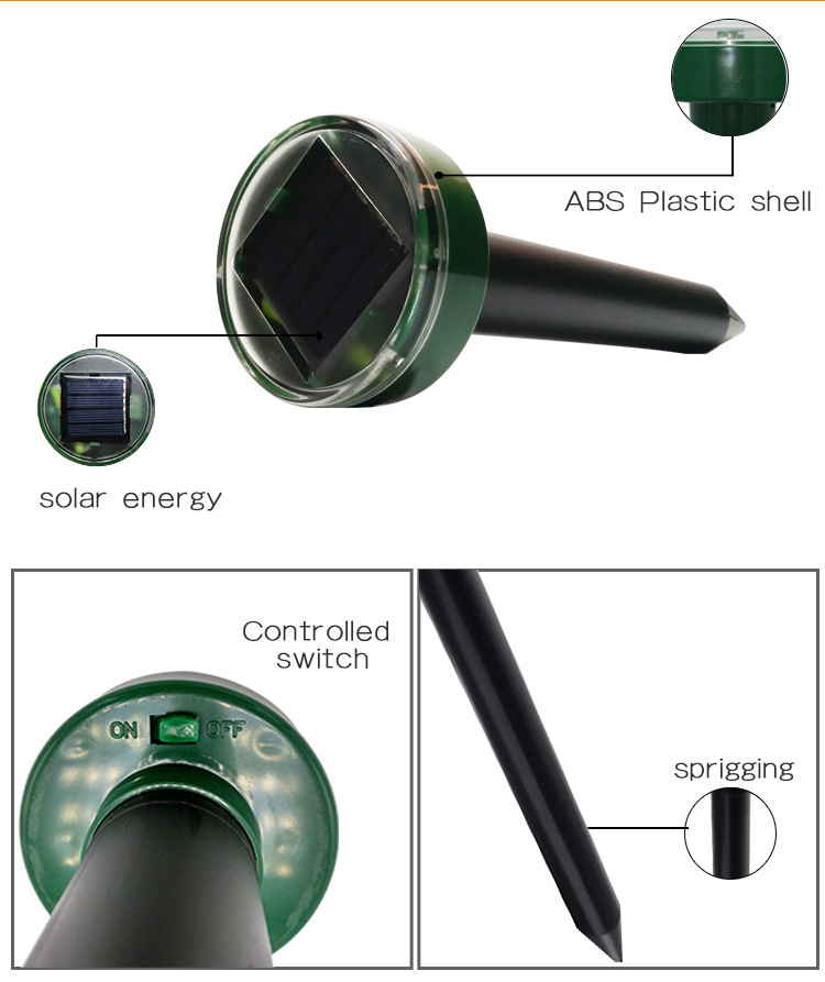 Solar Pest Repeller Ultrasonic Vibration Electronic Snake Repellent Multifunctional Lawn Waterproof Insect Killer
