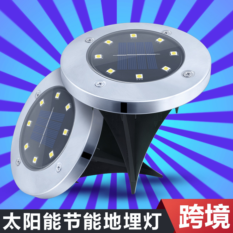Solar Underground Light 8led Stainless Steel Outdoor New Plug-in Floor Lawn Lamp Garden Rain-Proof Villa Floor Lamp