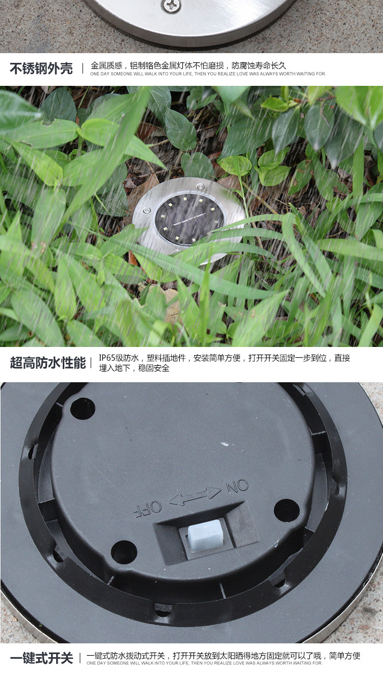 Solar Underground Light 8led Stainless Steel Outdoor New Plug-in Floor Lawn Lamp Garden Rain-Proof Villa Floor Lamp