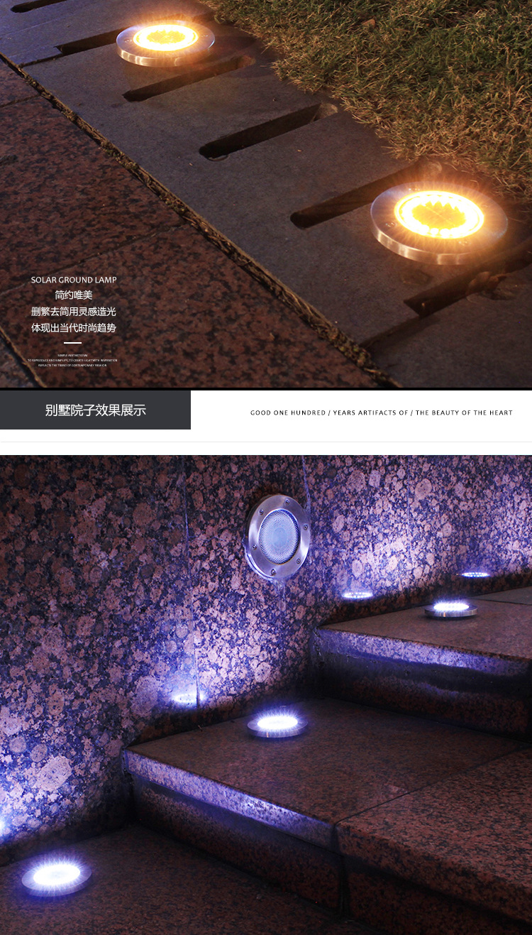 Solar Underground Light 8led Stainless Steel Outdoor New Plug-in Floor Lawn Lamp Garden Rain-Proof Villa Floor Lamp
