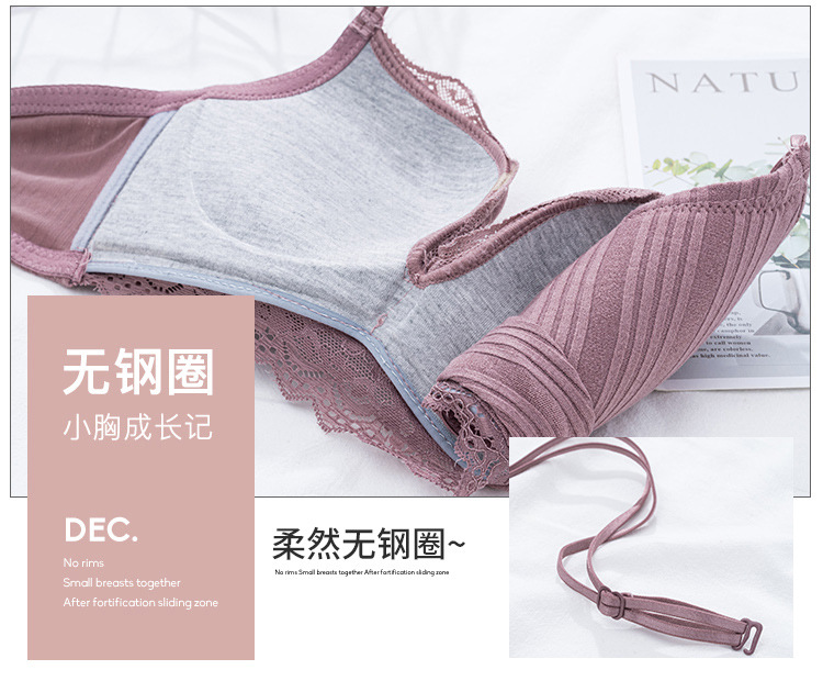 New French Style Girl Wireless Sexy Beauty Back Bra Lace Push up Small Breasts Underwear Women's Push up Bra Suit