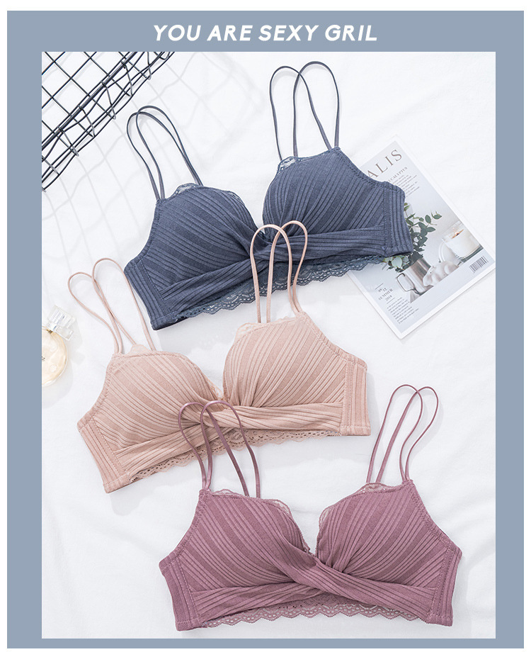 New French Style Girl Wireless Sexy Beauty Back Bra Lace Push up Small Breasts Underwear Women's Push up Bra Suit