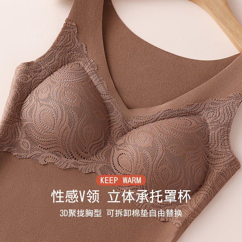 2021 Autumn New Dralon Thermal Underwear Women&#039;s One-Piece V-neck Sexy Lace Push up Traceless Thermal Vest