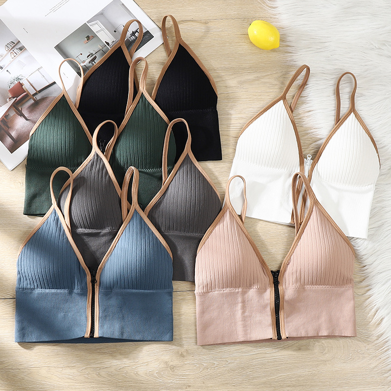 New Deep V Zipper Beautiful Back Wrapped Chest Sports Bottoming Camisole Seamless Push up Sexy Tube Top Underwear Ladies