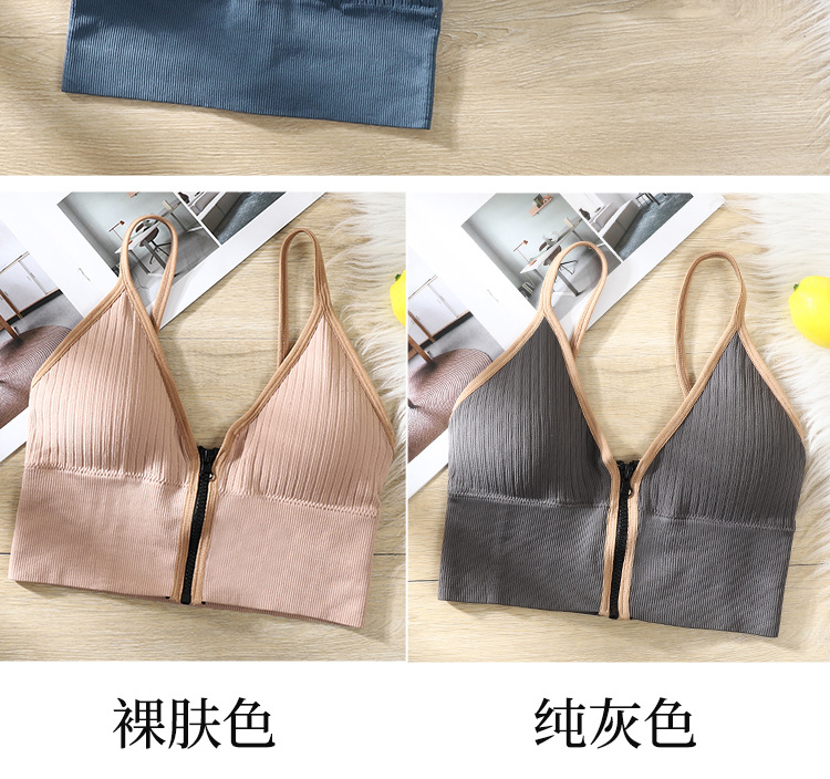 New Deep V Zipper Beautiful Back Wrapped Chest Sports Bottoming Camisole Seamless Push up Sexy Tube Top Underwear Ladies